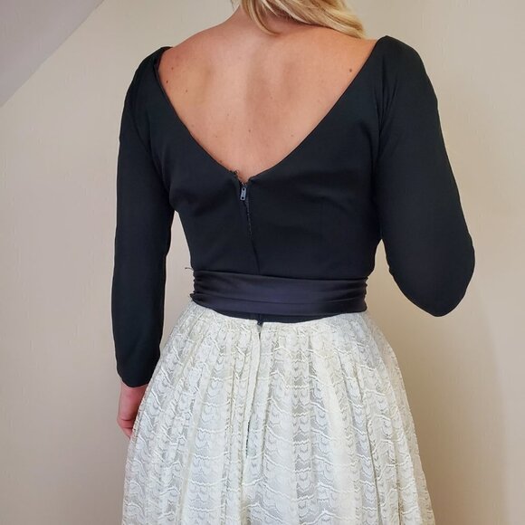 Vtg 50s 60s Fit Flare Dress Parklane Cupcake Lace/tulle V Back Midi S/4 - Picture 6 of 11